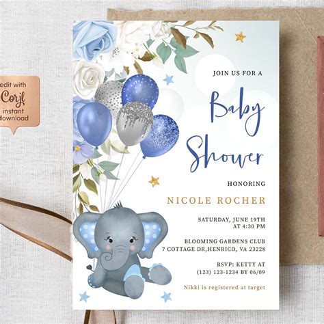 elephant psd|elephant baby shower invitation template.